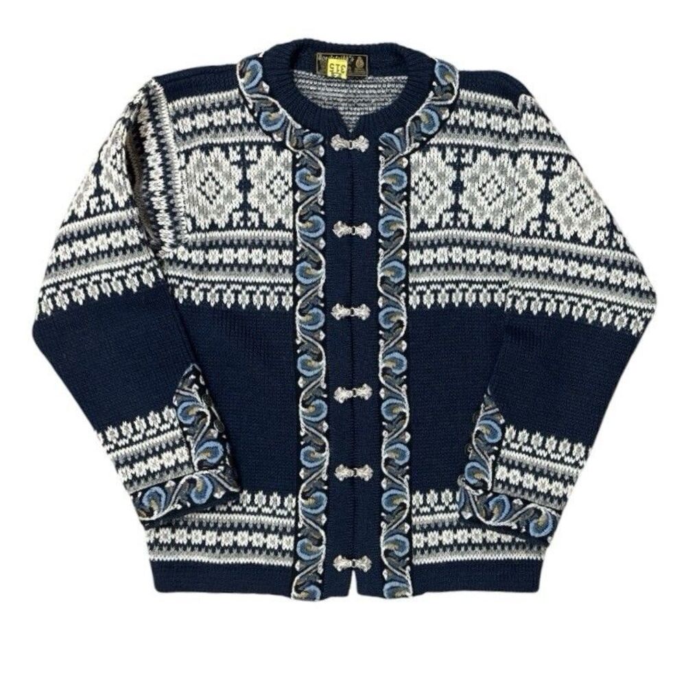 Vintage Nordstrikk Norway Wool Cardigan M/L Nordic Fair Isle Metal Clasp Sweater